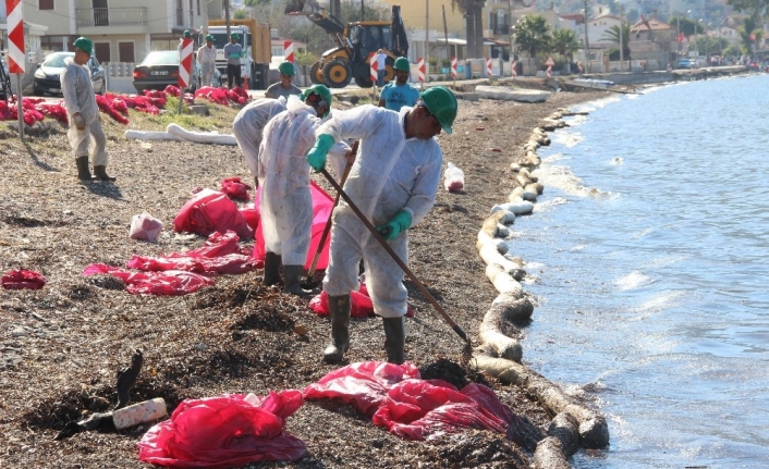 Foça sahilinde korkutan petrol atıkları, 50 kişilik ekip bölgede