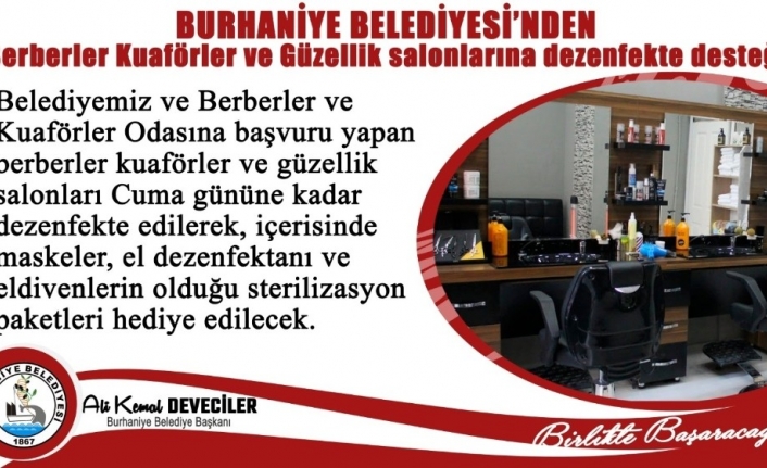 Burhaniye’de berber ve kuaförlere dezenfekte paketi