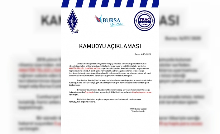 Bursa’da lisanssız telsiz kullanan kişiye hapis ve para cezası