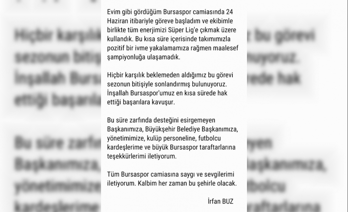 İrfan Buz’dan Bursaspor’a veda mesajı
