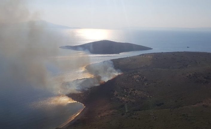Maden Adası’nda örtü yangını helikopter ile söndürüldü