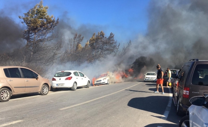 Seferihisar’daki yangın araçlara sıçradı, müdahale sürüyor