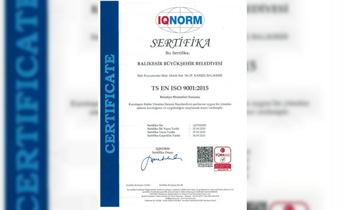 Büyükşehir’in ‘ISO 9001 Kalite Yönetim Sistemi’ belgesi yenilendi