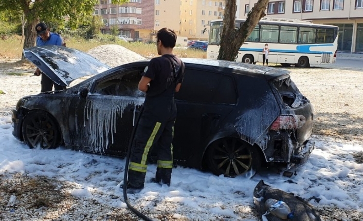 Park halindeki lüks otomobil yandı