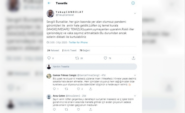 Vali Canbolat: "Bursa kötü anılıyor, vaka sayılarımız artıyor"