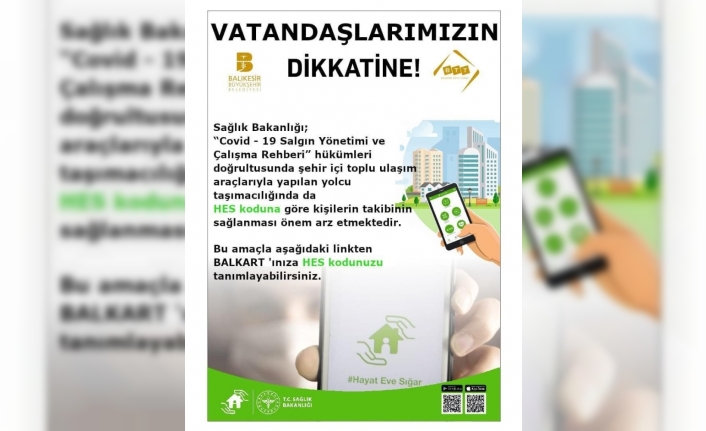 Balıkesir’de BTT otobüslerine HES kodu ile binilecek