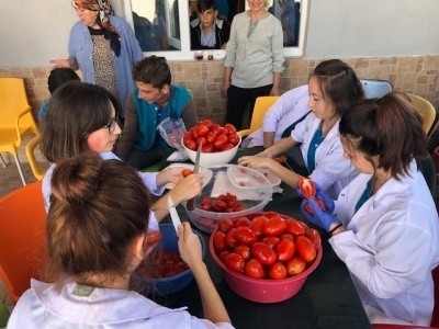 Manyas’ta öğrenciler salça üreterek para kazandı