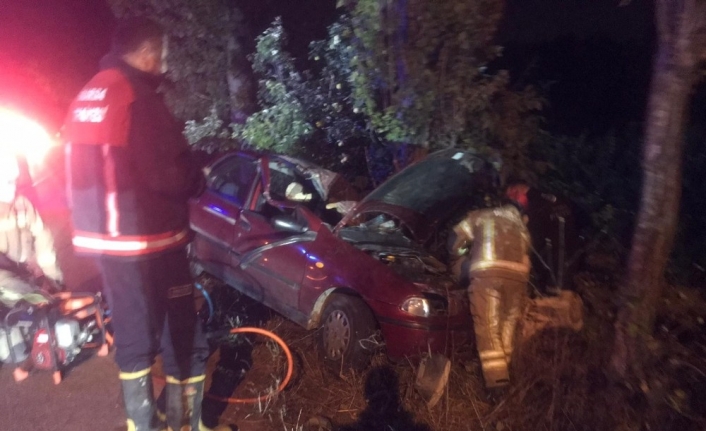 Virajı alamayan otomobil ağaca çarptı: 1’i ağır 2 yaralı