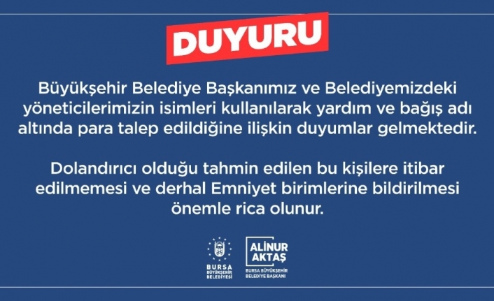 Bursa Büyükşehir Belediyesinden dolandırıcılık uyarısı