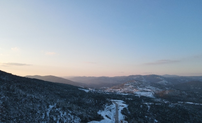 Çanakkale’de kar manzarası drone ile görüntülendi