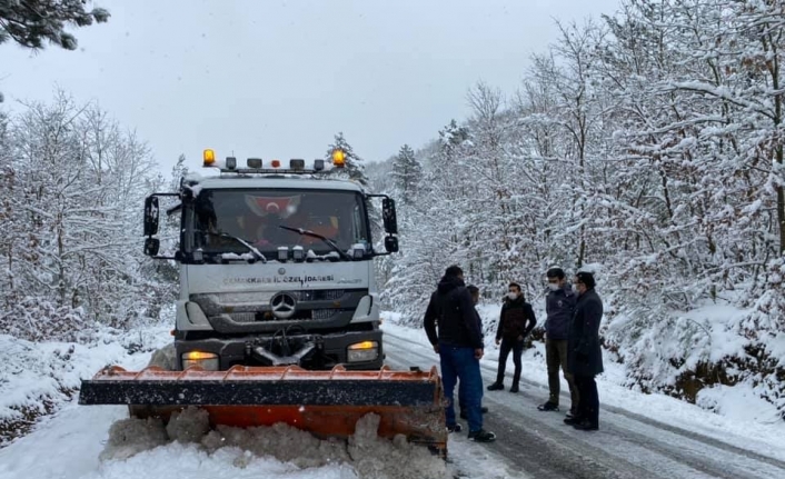 Yenice’de buzlanan yolda tır şarampole devrildi