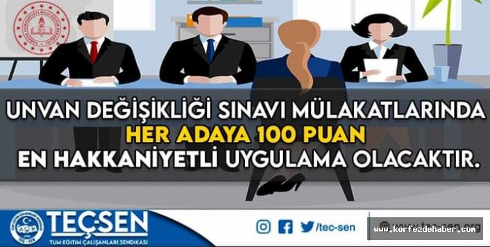 Ayvalık TEÇ-Sen, “Unvan Değişikliği Sınavı Mülakatlarında Her Adaya 100 Puan, En Hakkaniyetli Uygulama Olacaktır”