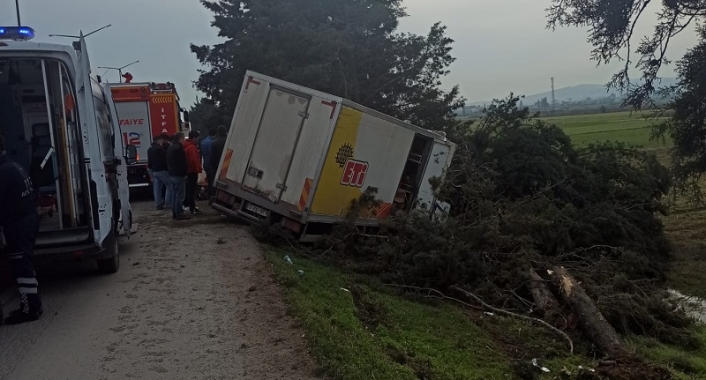 Toptancı kamyonu direksiyon hakimiyetini kaybederek kaza yaptı