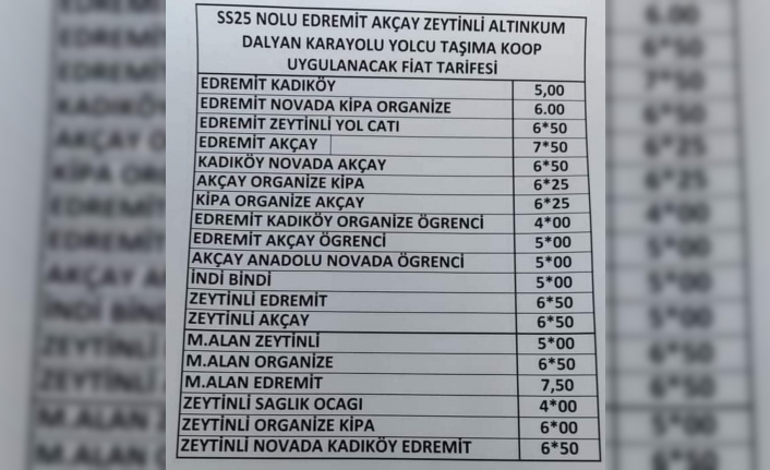 AKÇAY EDREMİT TOPLU TAŞIMA ÜCRETLERİ ZAMLANDI