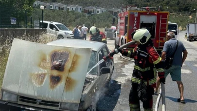 Burhaniye’de Otomobil Yangını