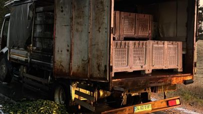 Sındırgı’da aşırı sıcak sebze yüklü kamyonu yaktı