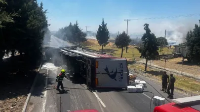 Altıeylül’de Tır Devrildi, Yangın Çıktı