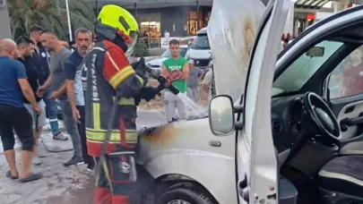 Burhaniye'de araç yangında maddi hasar gördü