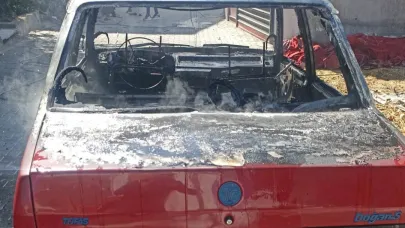 Edremit’te araç yangını otluk alana sıçradı