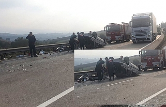 Yok böyle kaza: Susurluk'taki kazada otomobil karayolunda böyle ters döndü