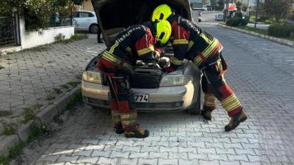 Burhaniye’de bir araç yandı