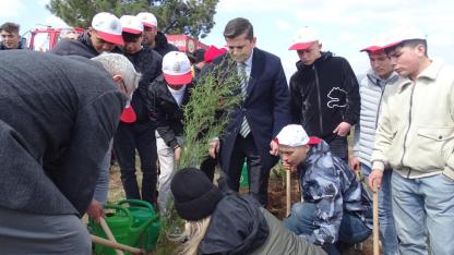 Havran’da öğrenciler fidanları toprakla buluşturdu