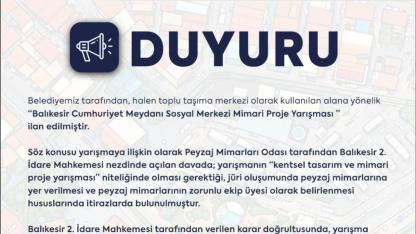 Balıkesir’de Cumhuriyet Meydanı yarışmasında revizyon