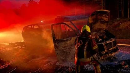 Hanlar'da korkutan çekici yangını