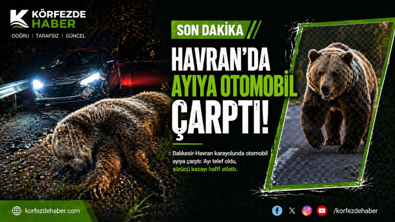 Havran’da Ayıya Otomobil Çarptı