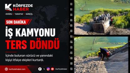 Havran’da iş kamyonu devrildi