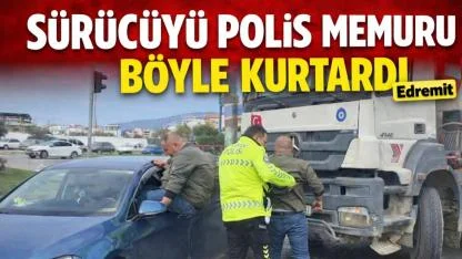 Sürücüyü polis aracın pencere camından böyle çıkardı