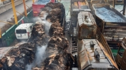 Marmara Denizi açıklarında bulunan bir feribot içerisindeki araçlarla yandı