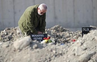İzmir depreminde hayatını kaybedenler mezarı başında...