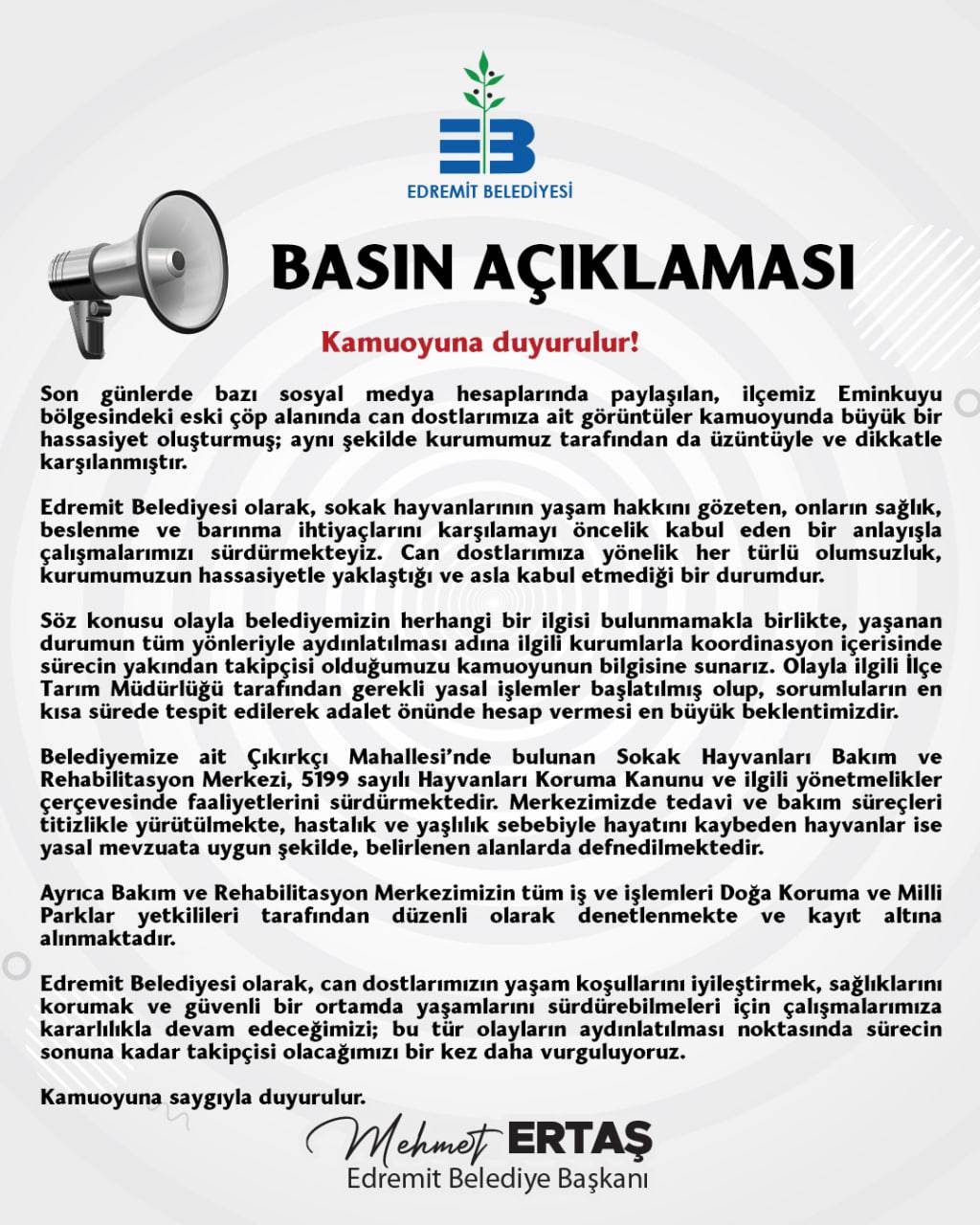 Edremit Belediyesi’nden “Eminkuyu” açıklaması