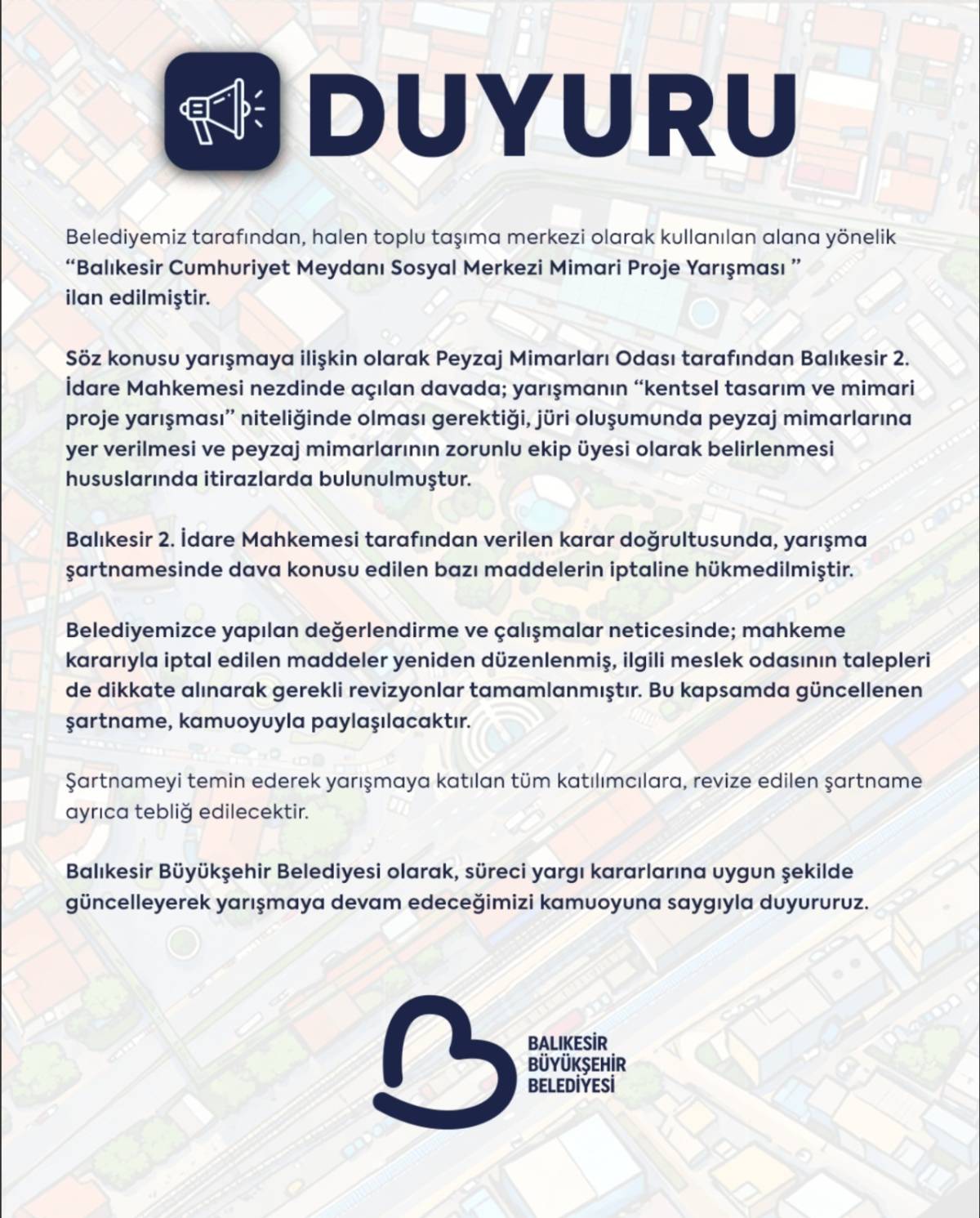 Balıkesir’de Cumhuriyet Meydanı yarışmasında revizyon